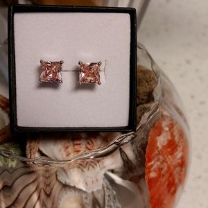 NWT! Custom-Made 925 Fine SS Pink Sapphire Screw Back Stud Earrings